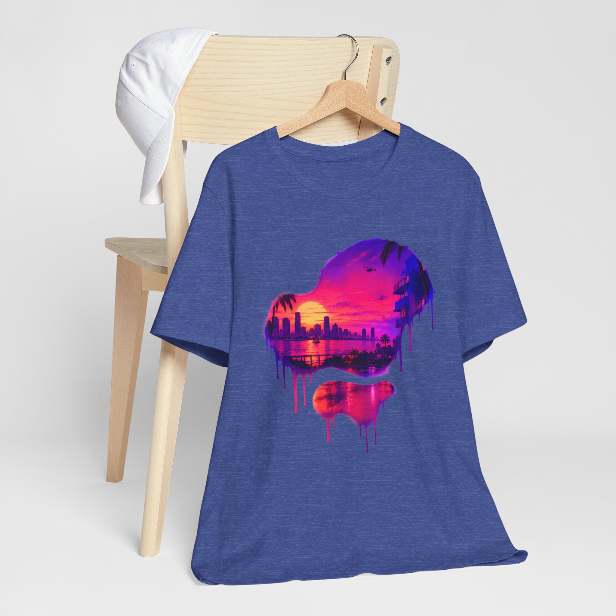 Neon Sunset Dripping Cityscape Graphic Tee.
