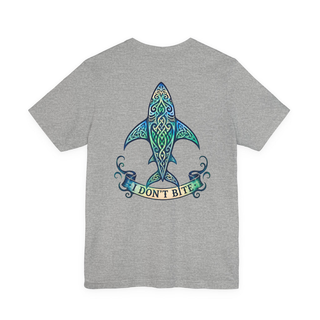 "I Don't Bite" Tribal Shark Graphic T-Shirt.