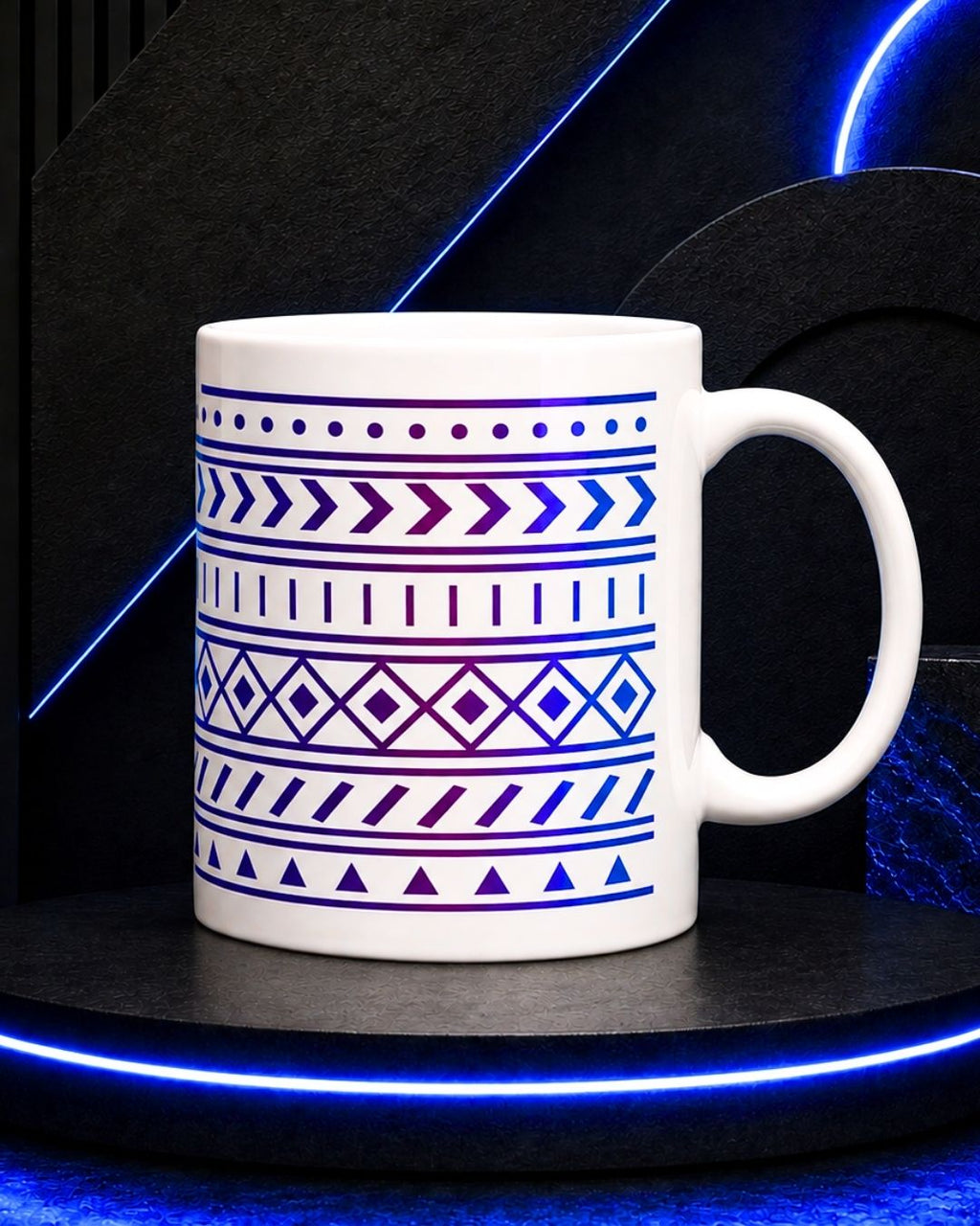 Purple Gradient Tribal Geometric Ceramic Mug (11oz, 15oz).