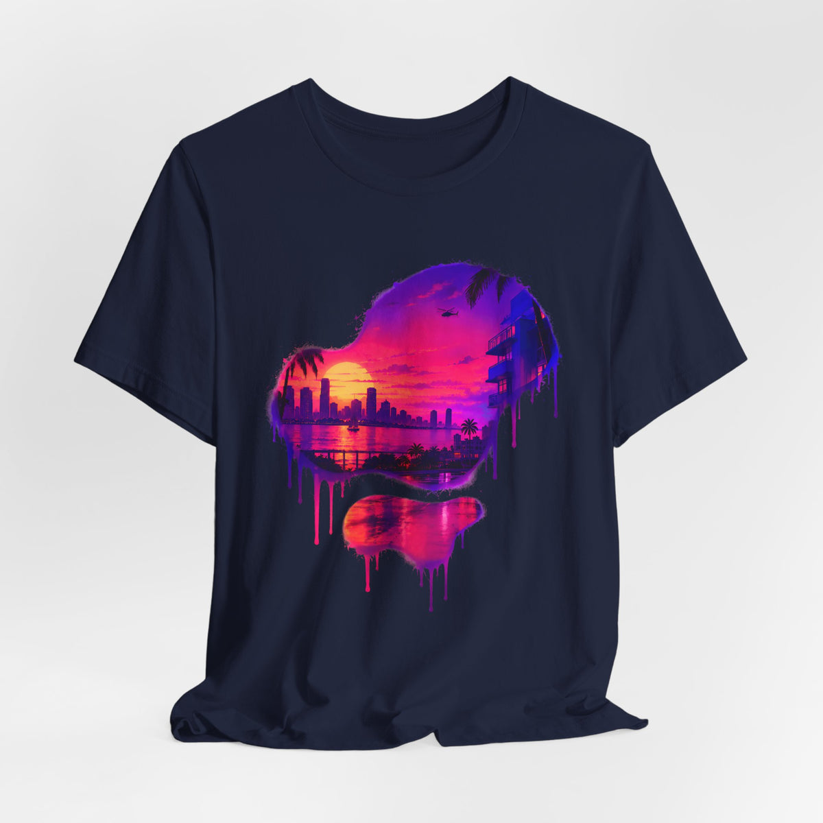 Neon Sunset Dripping Cityscape Graphic Tee.