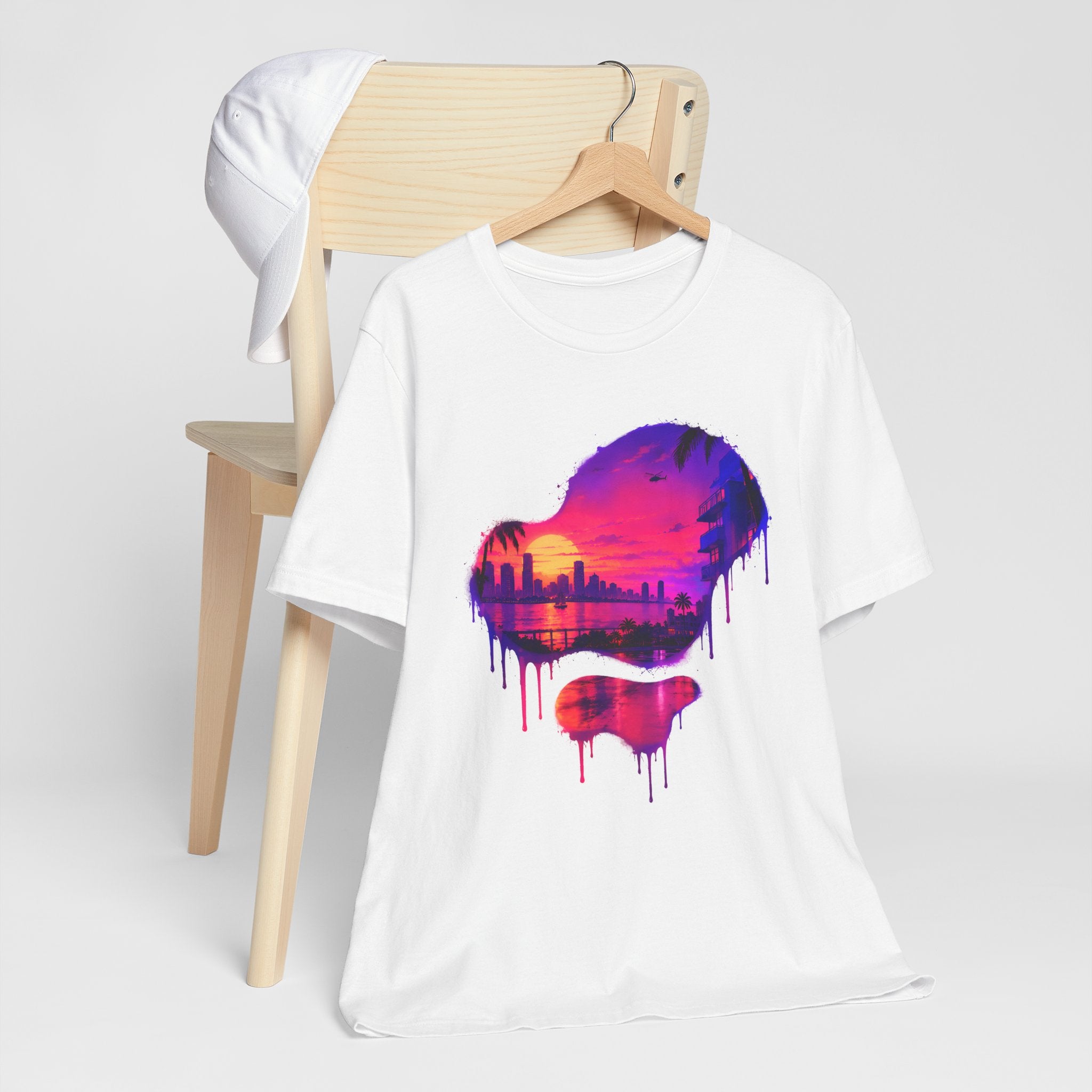 Neon Sunset Dripping Cityscape Graphic Tee.