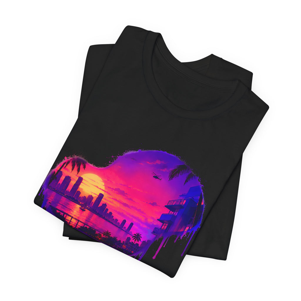 Neon Sunset Dripping Cityscape Graphic Tee.