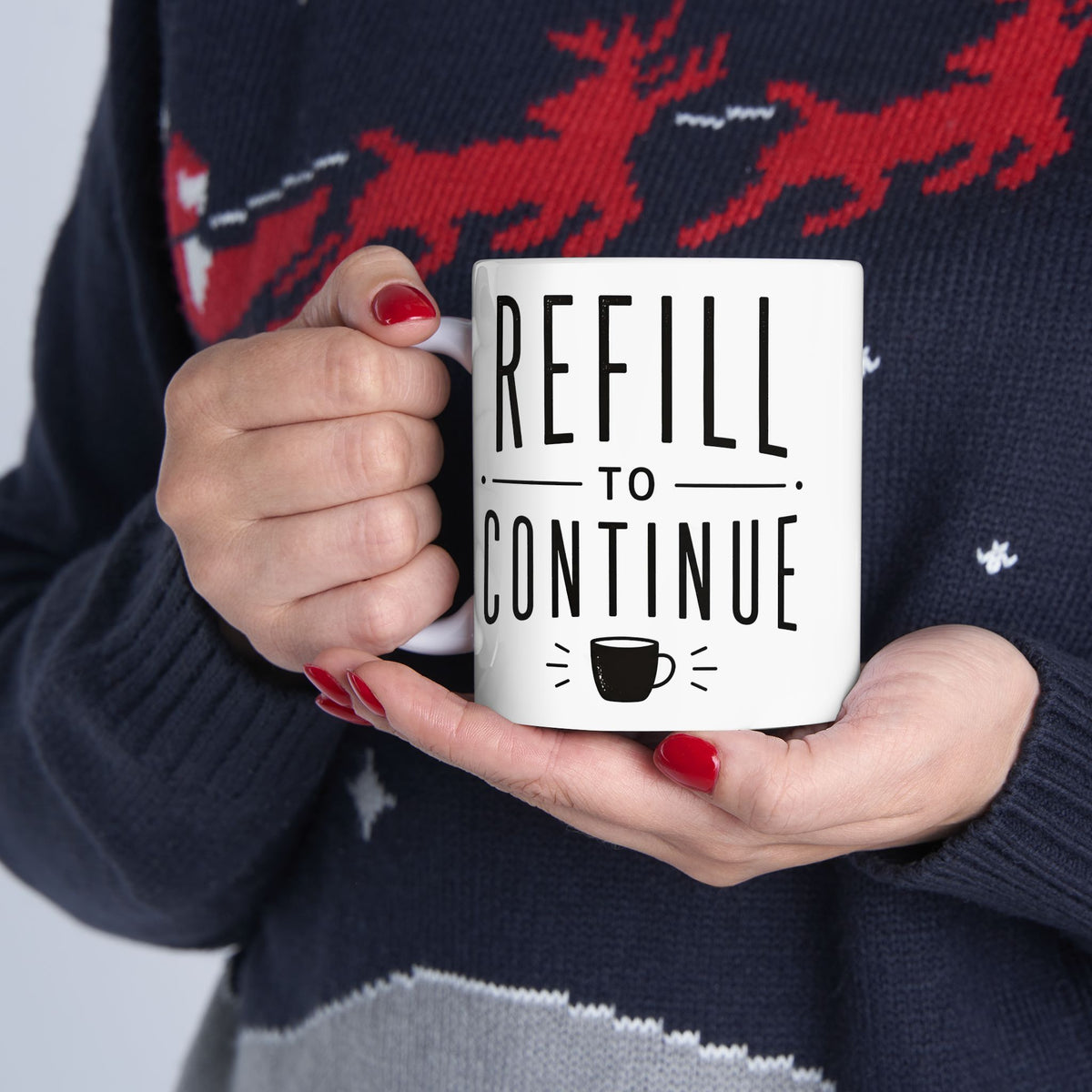 "Refill to Continue" Funny Energy Meter Ceramic Mug (11oz, 15oz).