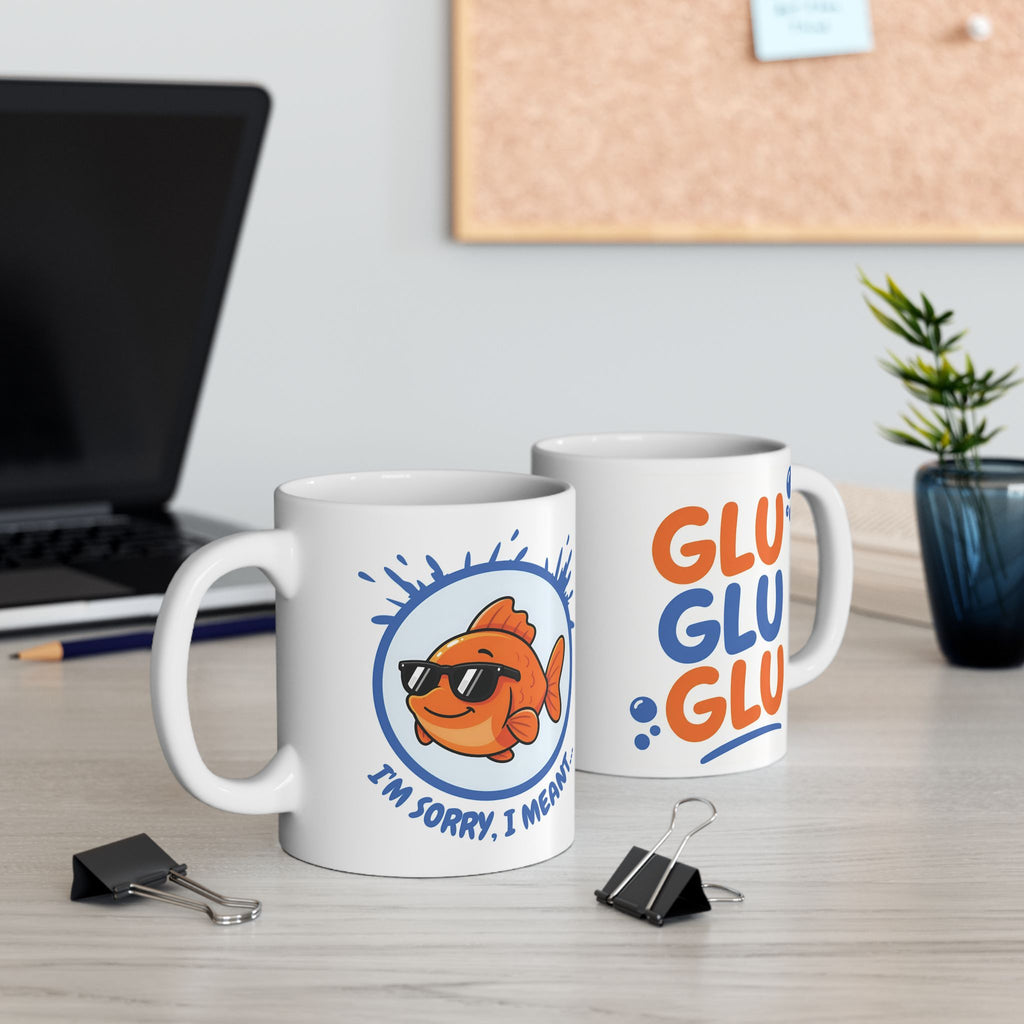 Cool Goldfish "Glu Glu Glu" Ceramic Mug (11oz, 15oz).