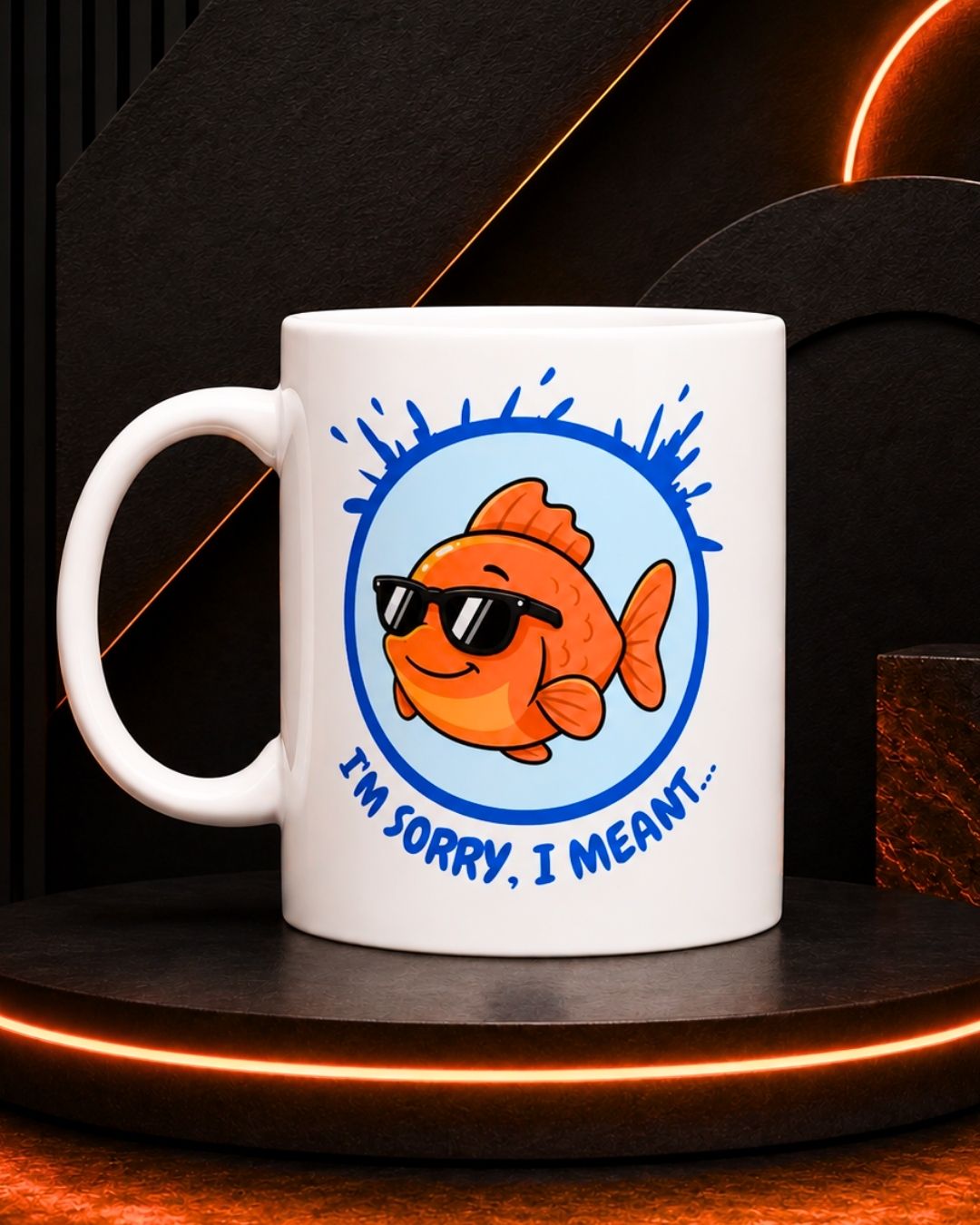 Cool Goldfish "Glu Glu Glu" Ceramic Mug (11oz, 15oz).