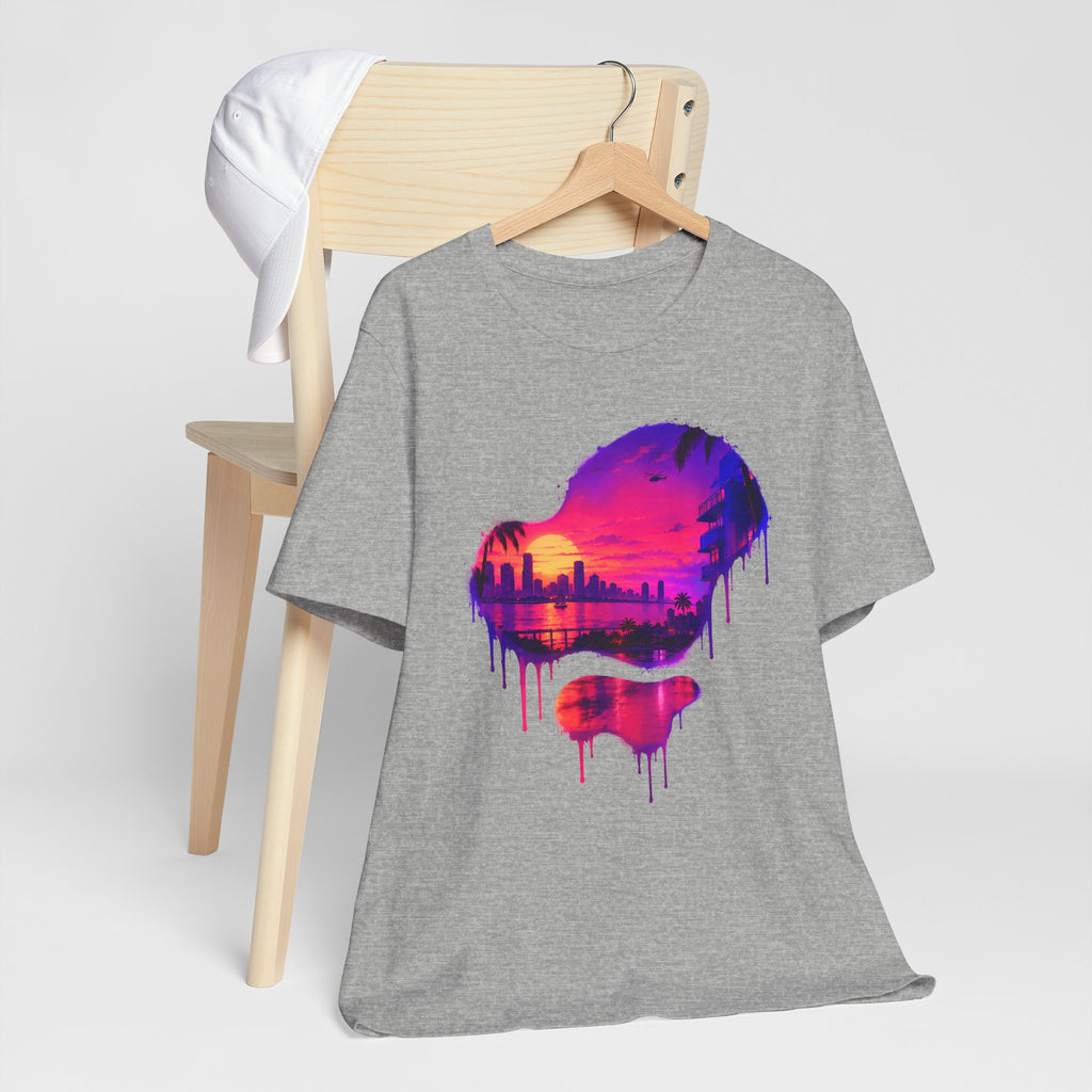 Neon Sunset Dripping Cityscape Graphic Tee.