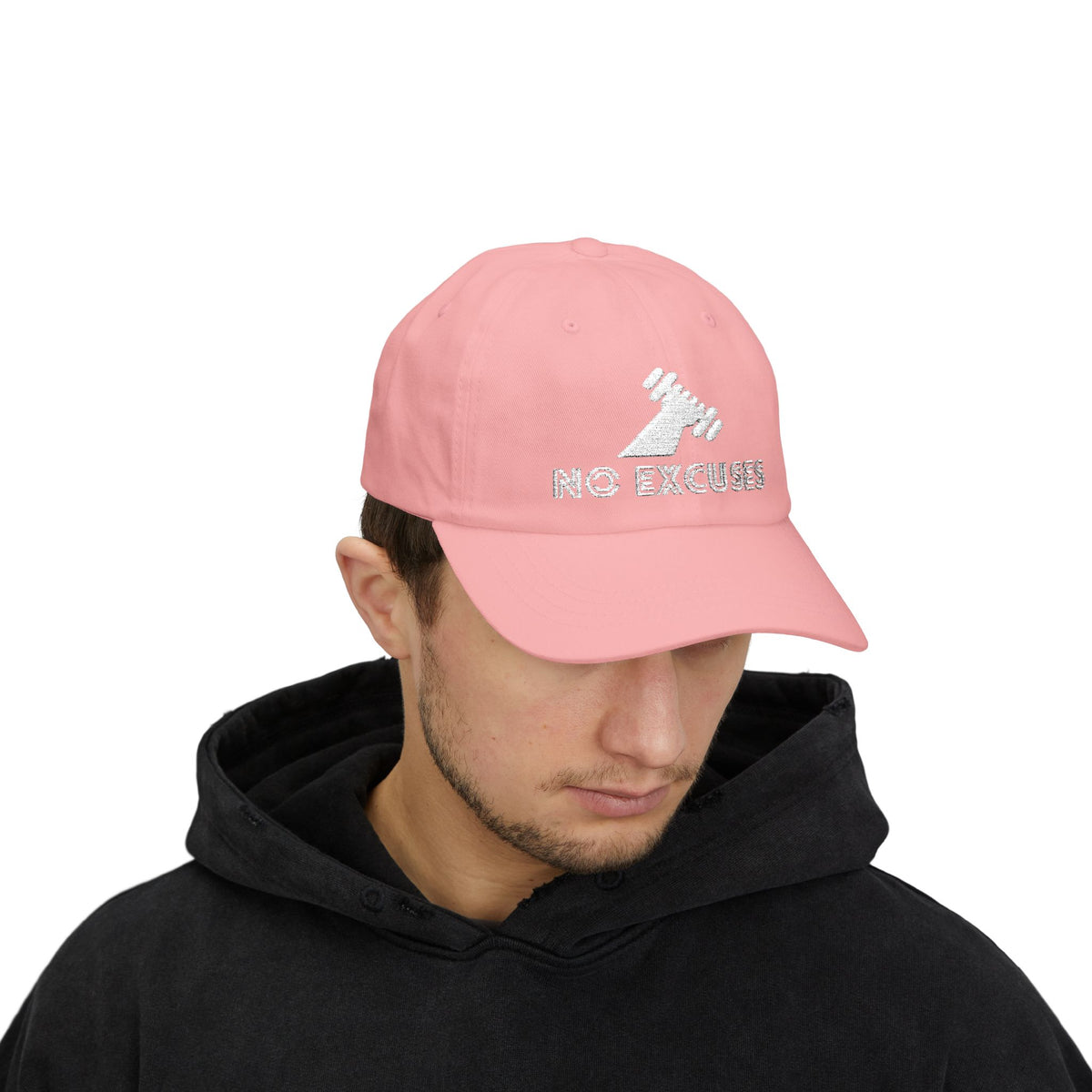 Motivational Fitness Hat with Dumbbell Graphic.