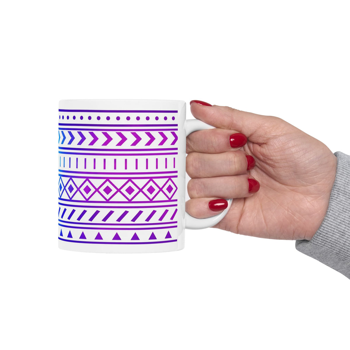Purple Gradient Tribal Geometric Ceramic Mug (11oz, 15oz).
