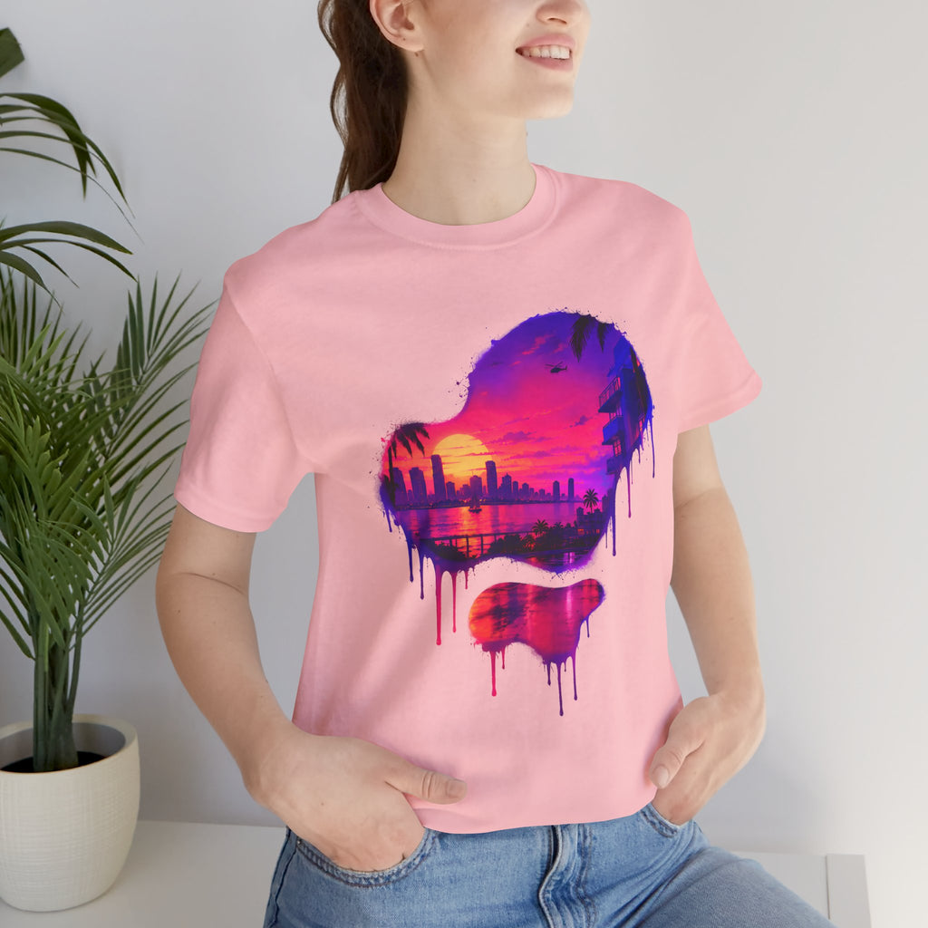 Neon Sunset Dripping Cityscape Graphic Tee.