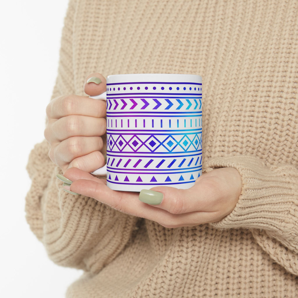 Purple Gradient Tribal Geometric Ceramic Mug (11oz, 15oz).
