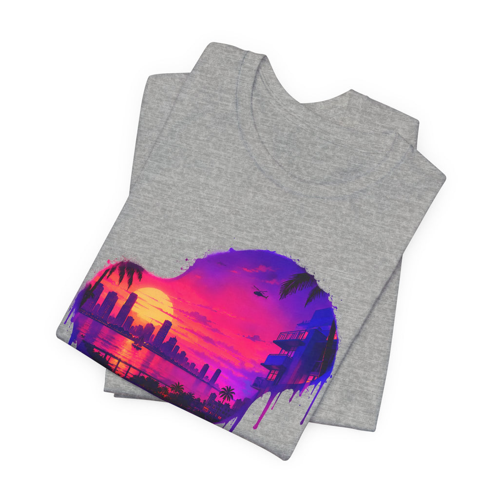 Neon Sunset Dripping Cityscape Graphic Tee.