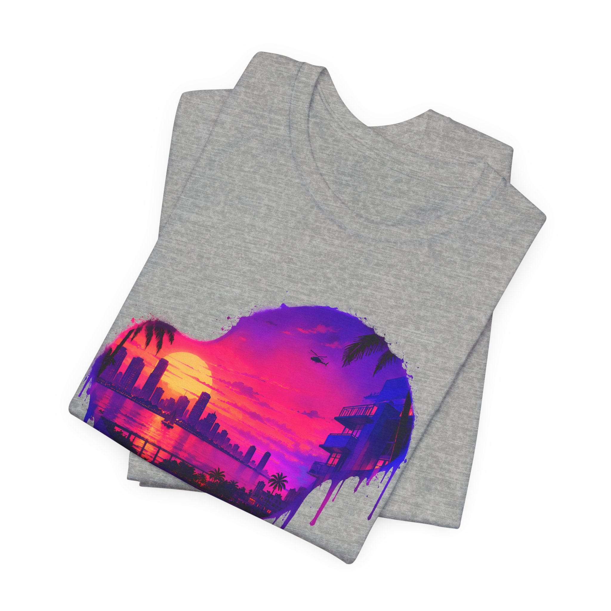 Neon Sunset Dripping Cityscape Graphic Tee.