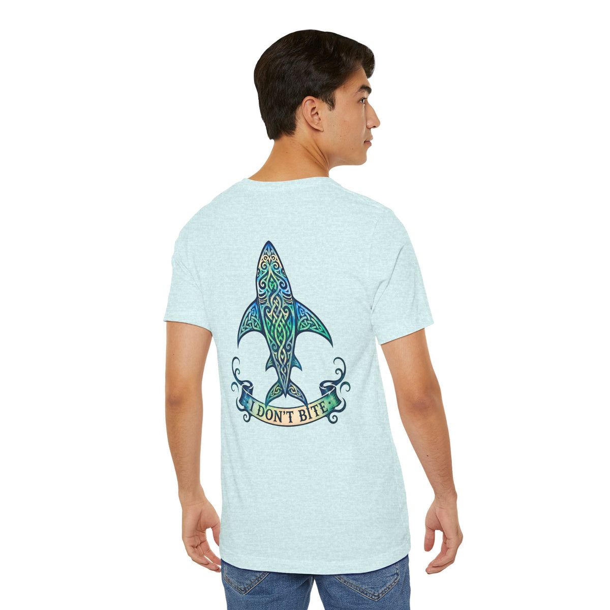 "I Don't Bite" Tribal Shark Graphic T-Shirt.