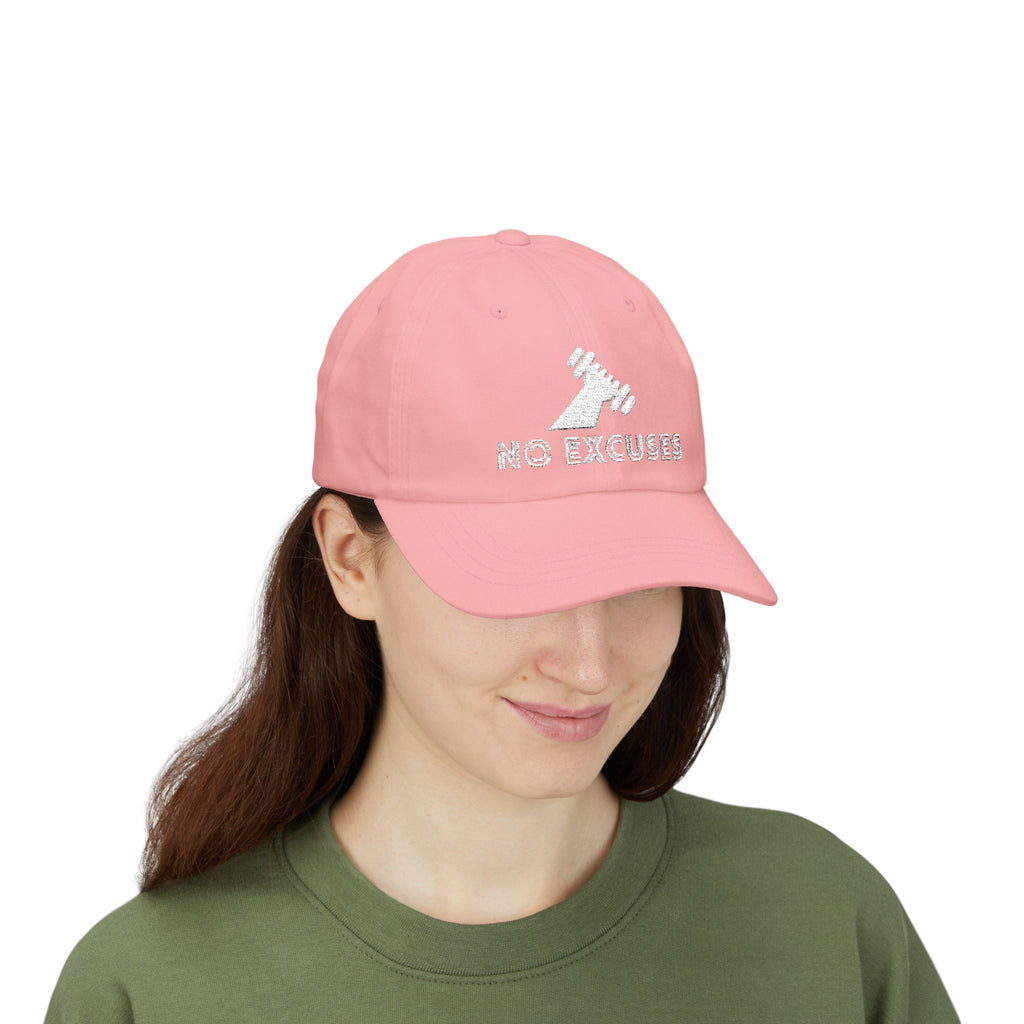 Motivational Fitness Hat with Dumbbell Graphic.