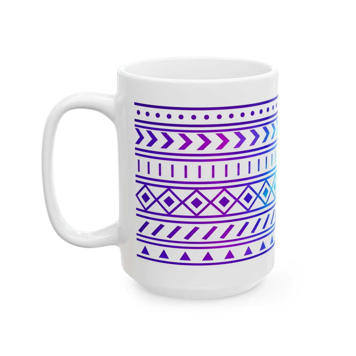 Purple Gradient Tribal Geometric Ceramic Mug (11oz, 15oz).