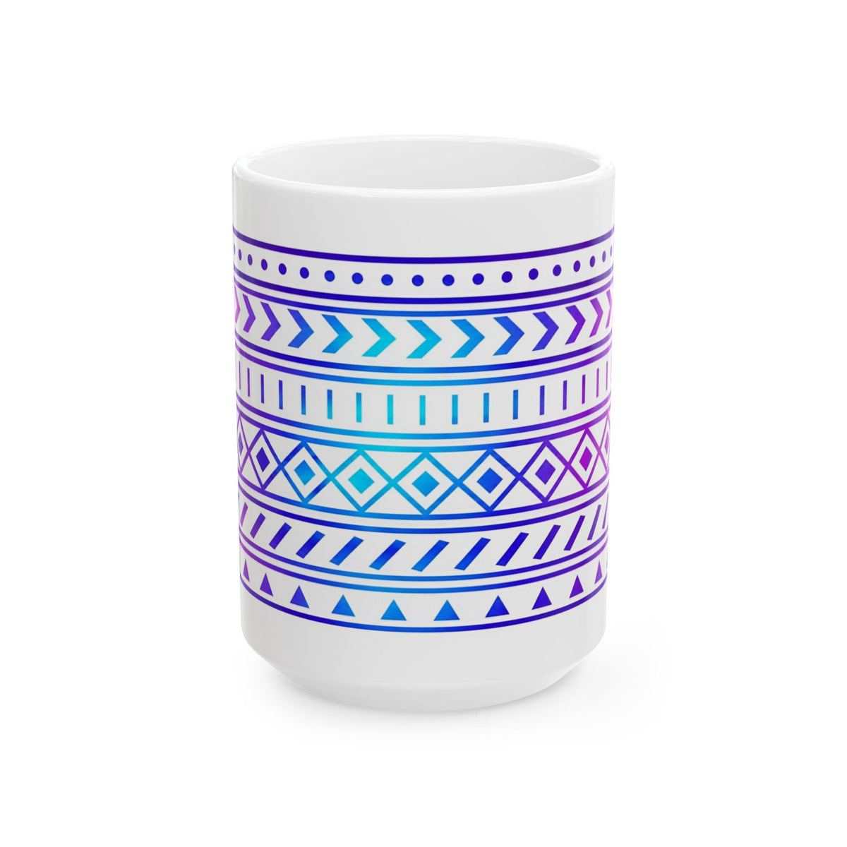 Purple Gradient Tribal Geometric Ceramic Mug (11oz, 15oz).