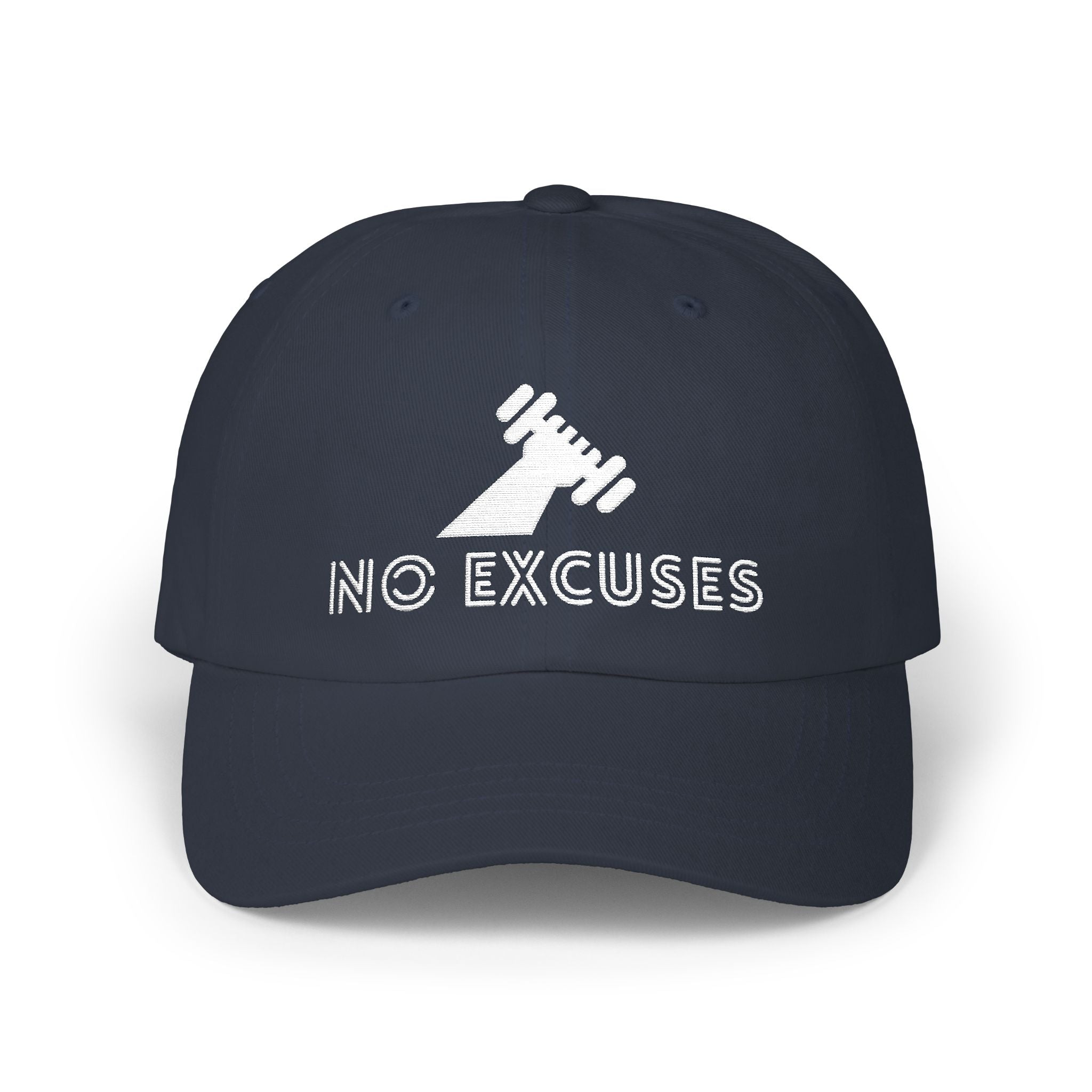 Motivational Fitness Hat with Dumbbell Graphic.